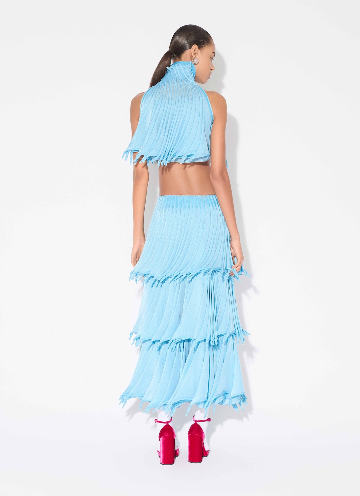CUPS NYLON KNIT TAPERED SKIRT ALAÏA GLACIER BLUE CUPS NYLON KNIT TAPERED SKIRT